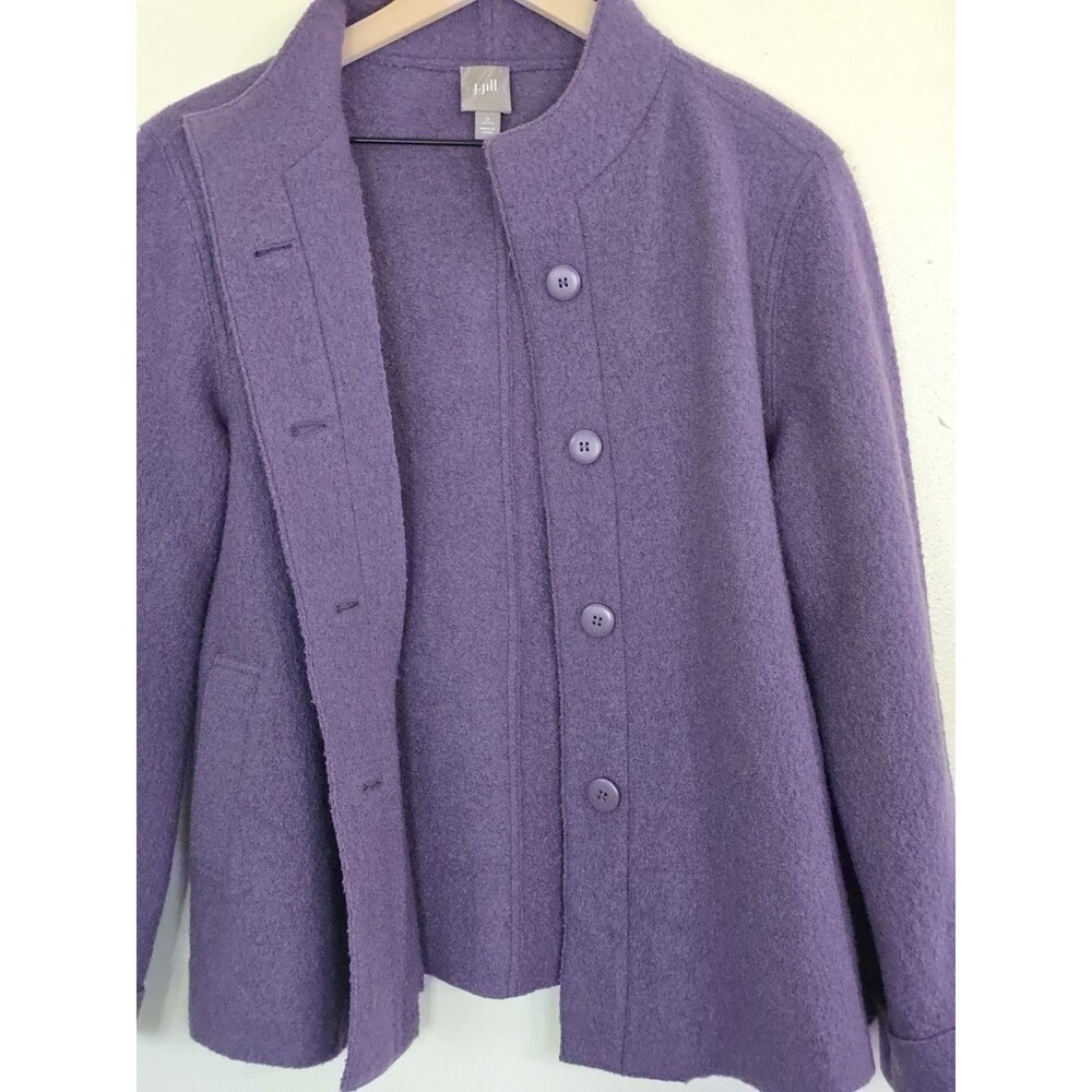 J Jill Pure Jill 100% Wool Jacket Purple Boiled Wool Button Front Petite Small - Picture 8 of 12